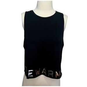 Jessica Simpson NWT The Warmup Women's Graphic Crop Tank Yoga Black Size M